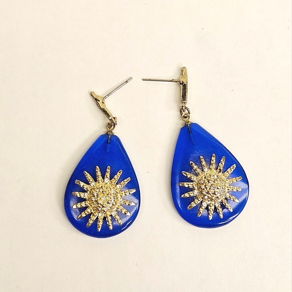Marlyn Schiff Jewelry - Marlyn Schiff Blue and Gold Starburst Studded Earrings